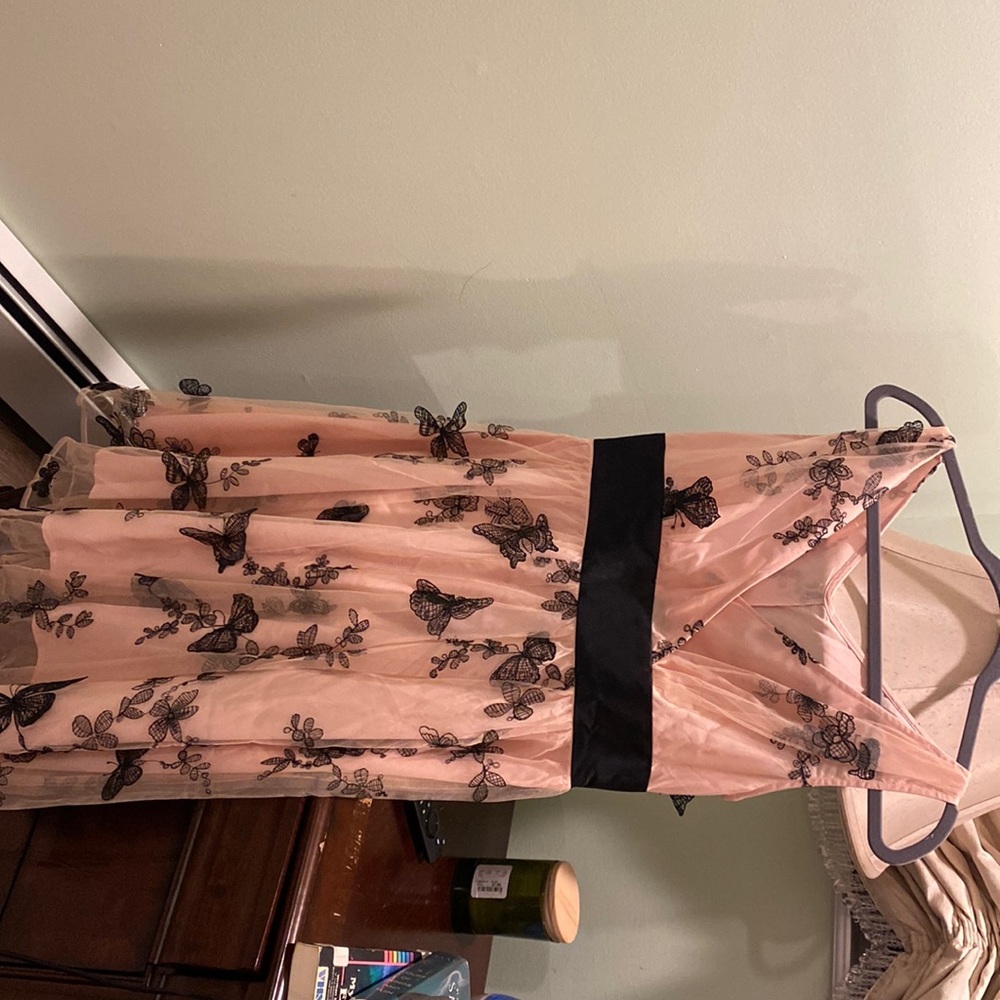 Soft pink butterfly V neck dress